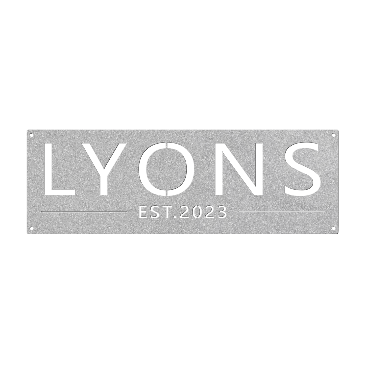 Custom family name established metal sign in silver — personalized family name and established year wall art