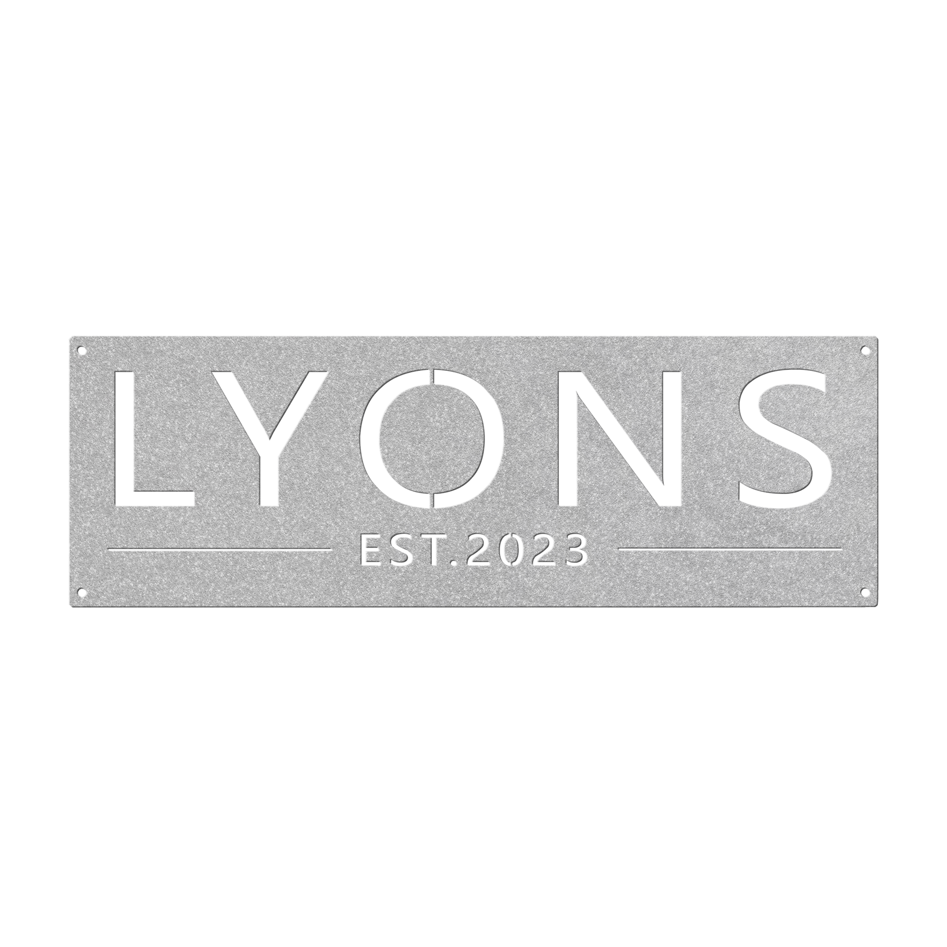 Custom family name established metal sign in silver — personalized family name and established year wall art