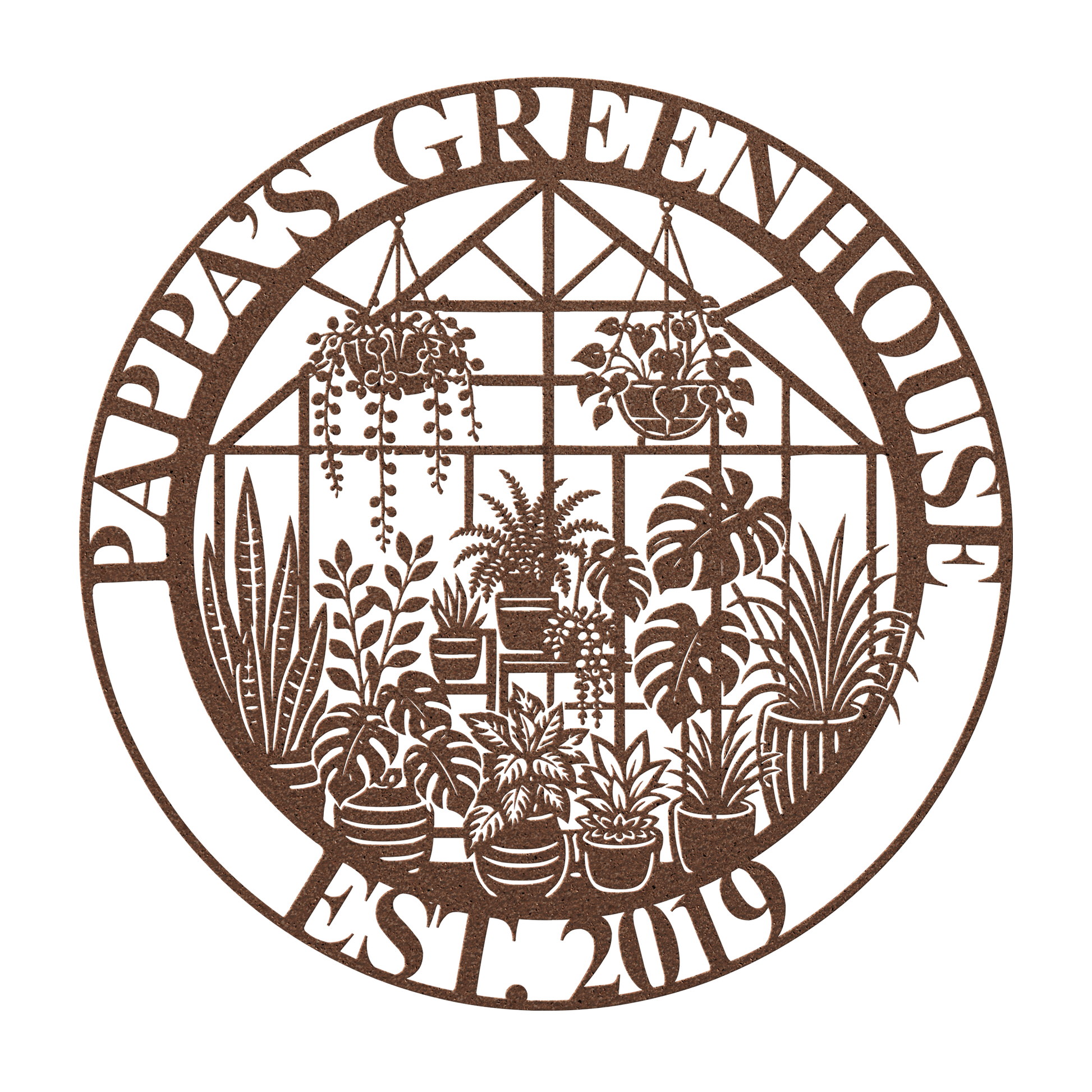 Custom greenhouse metal sign in copper — personalized plant lover wall art
