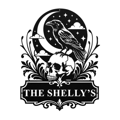 Custom halloween raven skull metal sign in black — personalized gothic Halloween family wall art