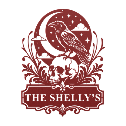 Custom halloween raven skull metal sign in red — personalized gothic Halloween family wall art