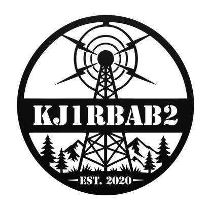 Custom ham radio metal sign in black — personalized callsign wall art
