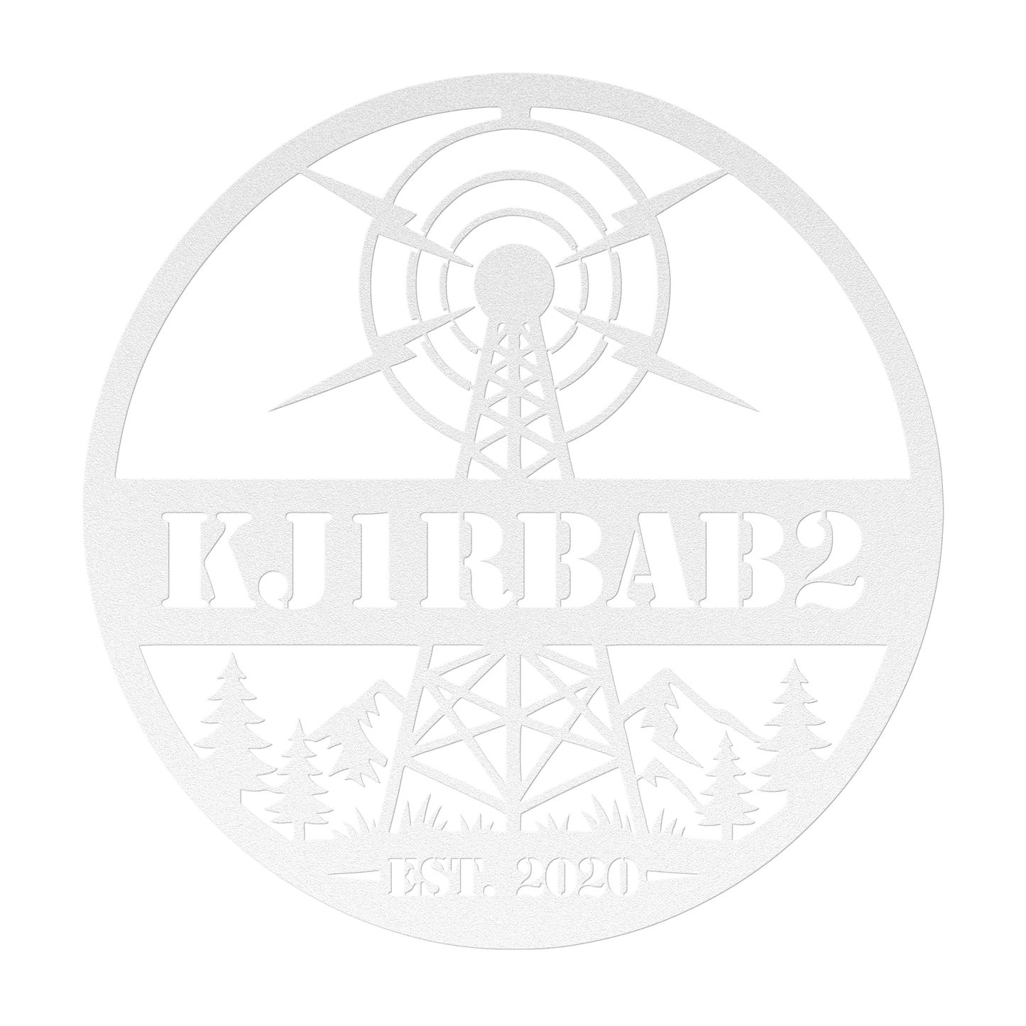 Custom ham radio metal sign in white — personalized callsign wall art