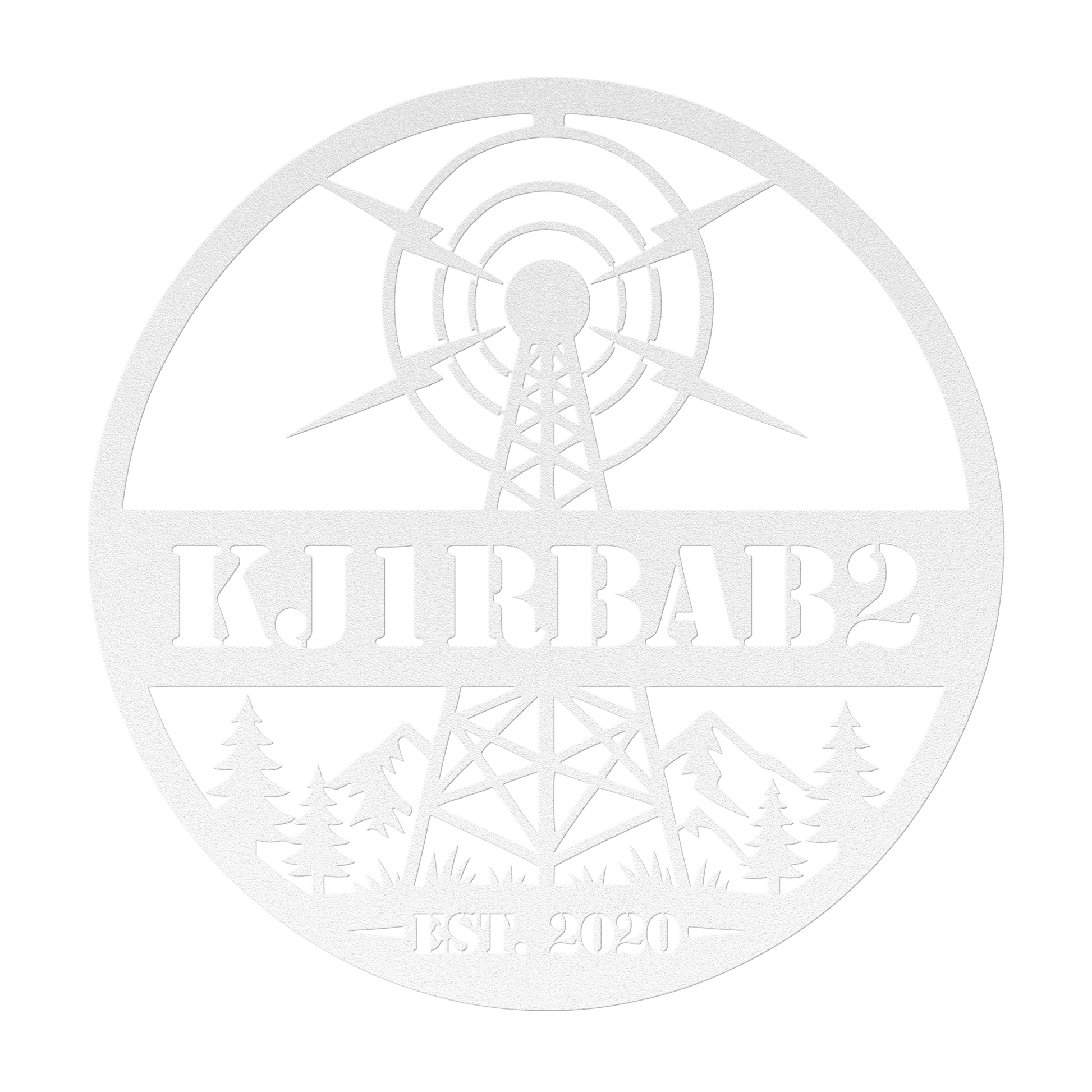 Custom ham radio metal sign in white — personalized callsign wall art