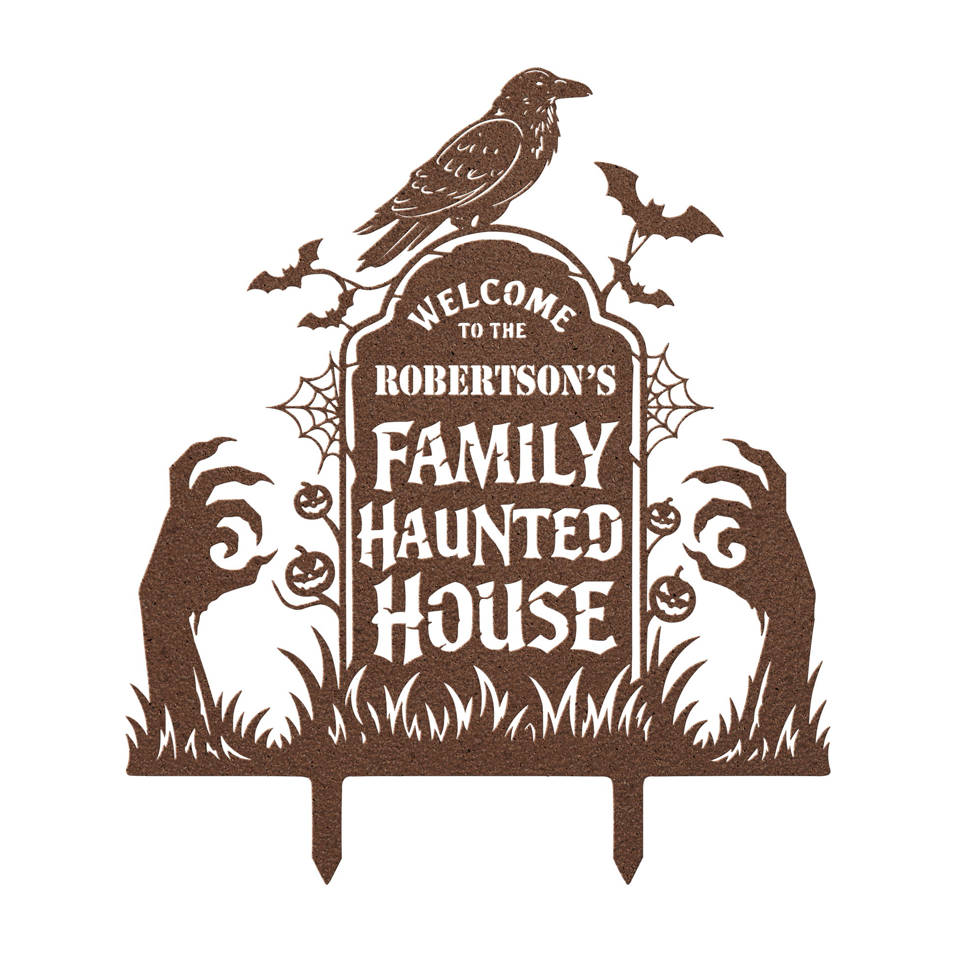Custom haunted house Halloween metal sign in copper — personalized Halloween family yard art