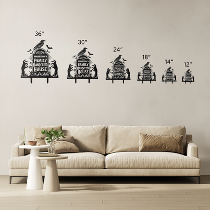Custom haunted house Halloween metal sign size comparison — 12 to 36 inch options