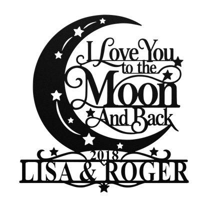 Custom moon and back couples metal sign in black — personalized couples name wall art