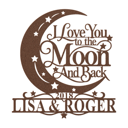 Custom moon and back couples metal sign in copper — personalized couples name wall art