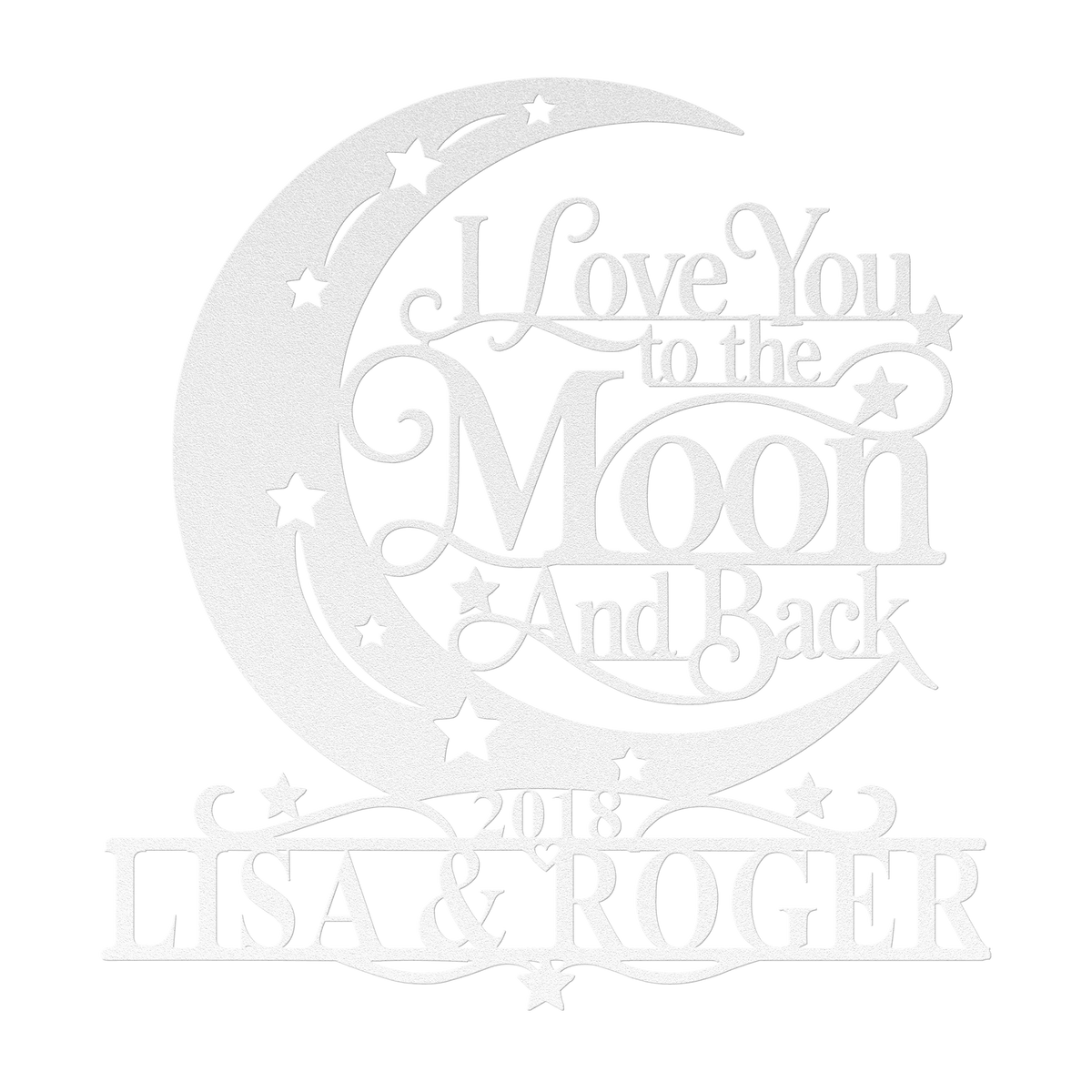 Custom moon and back couples metal sign in white — personalized couples name wall art