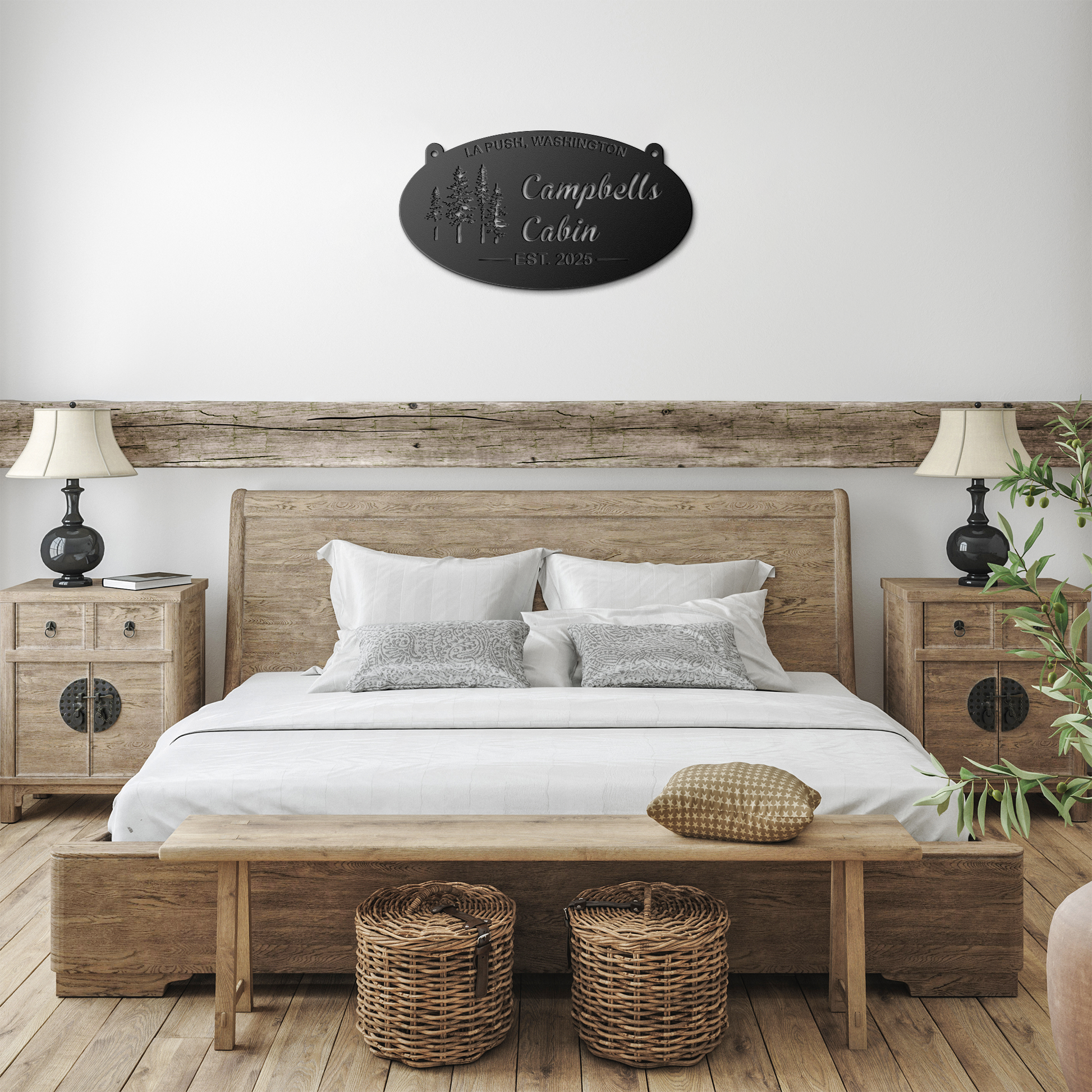 weatherproof oval evergreen steel sign for lodge decor
