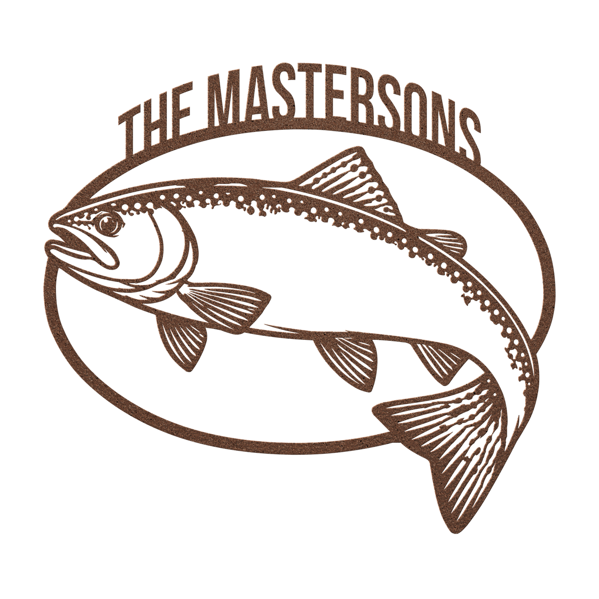 Custom trout fishing metal sign in copper — personalized family name wall art