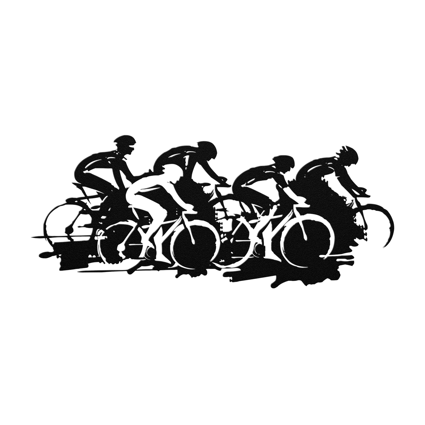 Cycling race metal wall art in black — road bike peloton sports sign mounted on wall