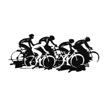 Cycling race metal wall art in black — road bike peloton sports sign mounted on wall