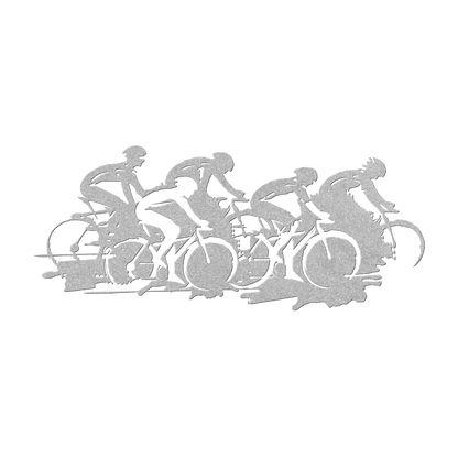Cycling race metal wall art in silver — road bike peloton sports sign