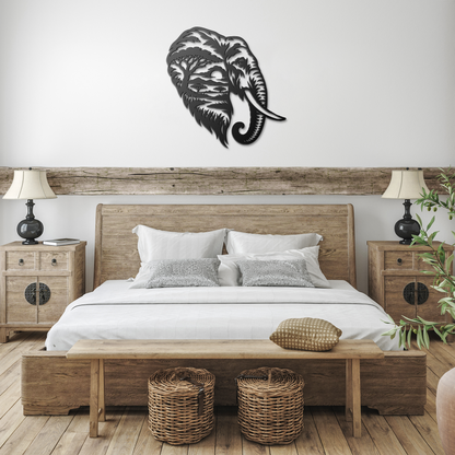 Black elephant african safari metal wall art in a farmhouse room — steel wall decor