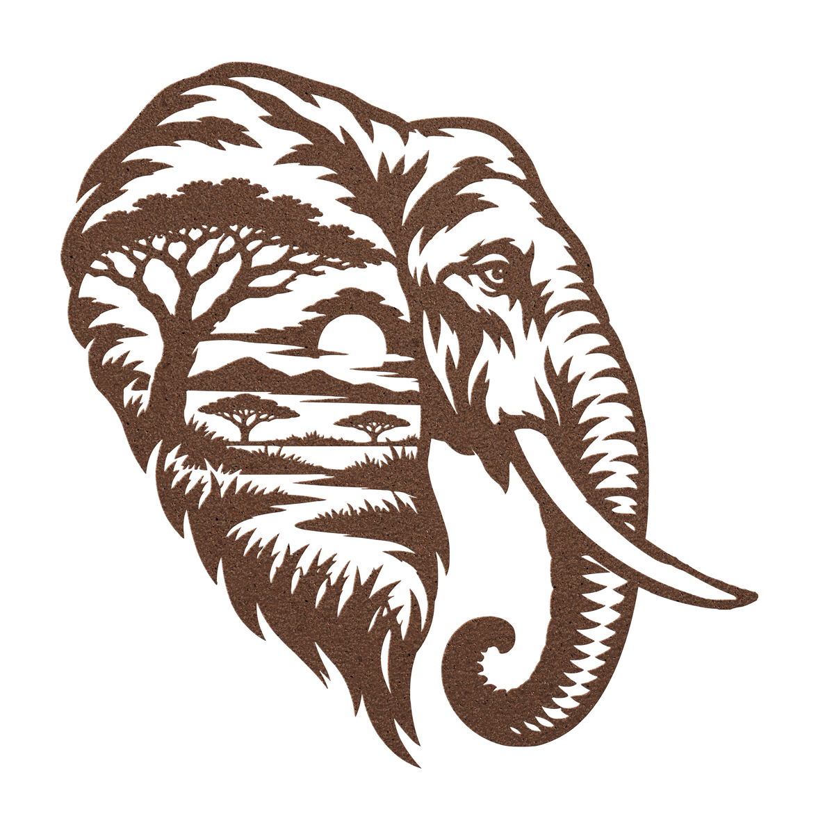 Elephant African safari metal wall art in copper — double-exposure safari wildlife steel wall decor