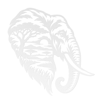 Elephant African safari metal wall art in white — double-exposure safari wildlife steel wall decor