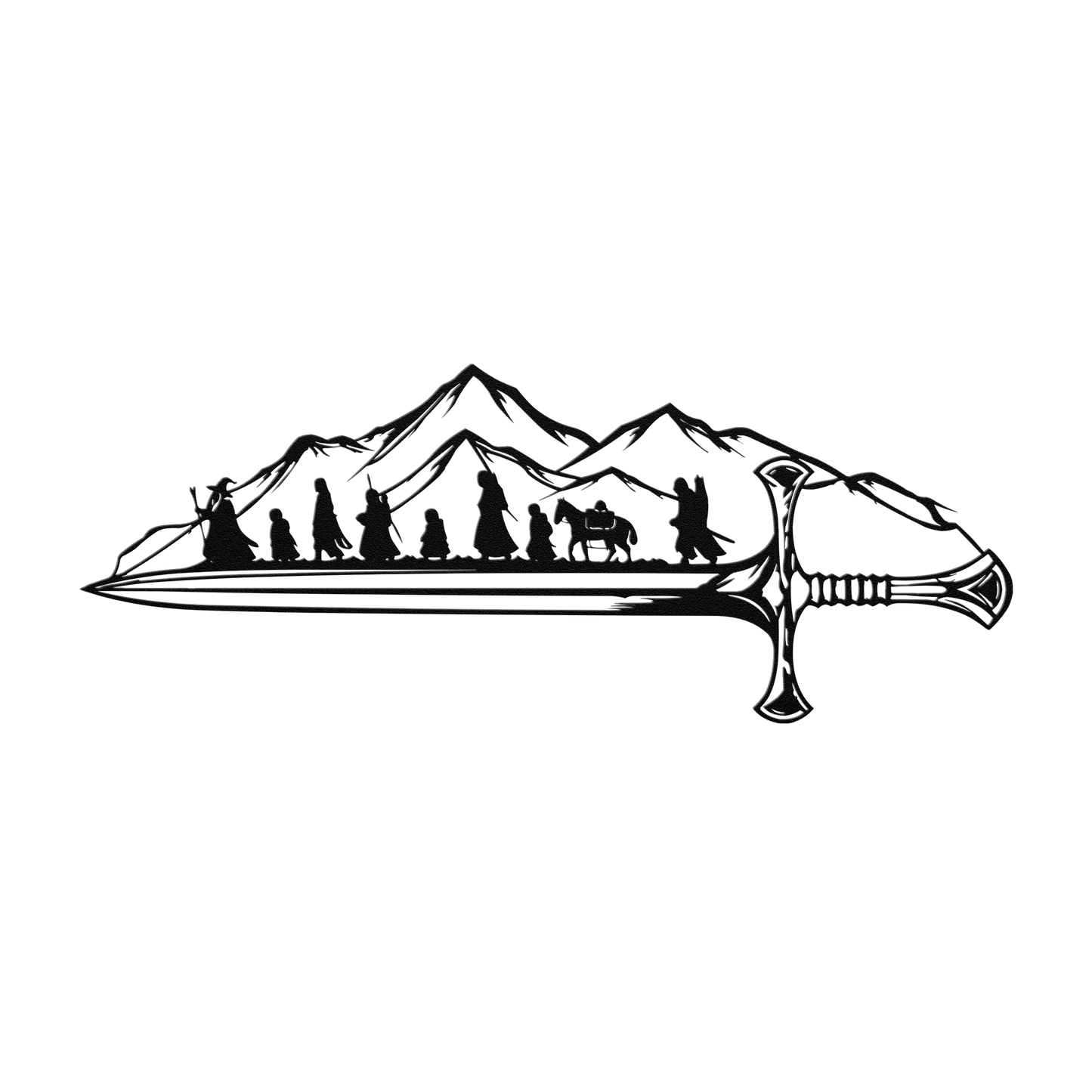 Fantasy sword silhouette metal sign mounted on wall — epic gaming room decor