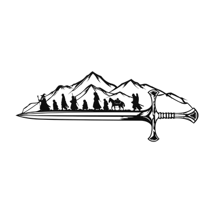 Fantasy sword silhouette metal sign mounted on wall — epic gaming room decor