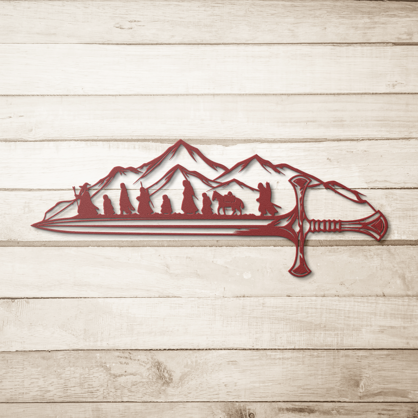 Fantasy fellowship sword metal sign in red — gaming room and man cave wall art