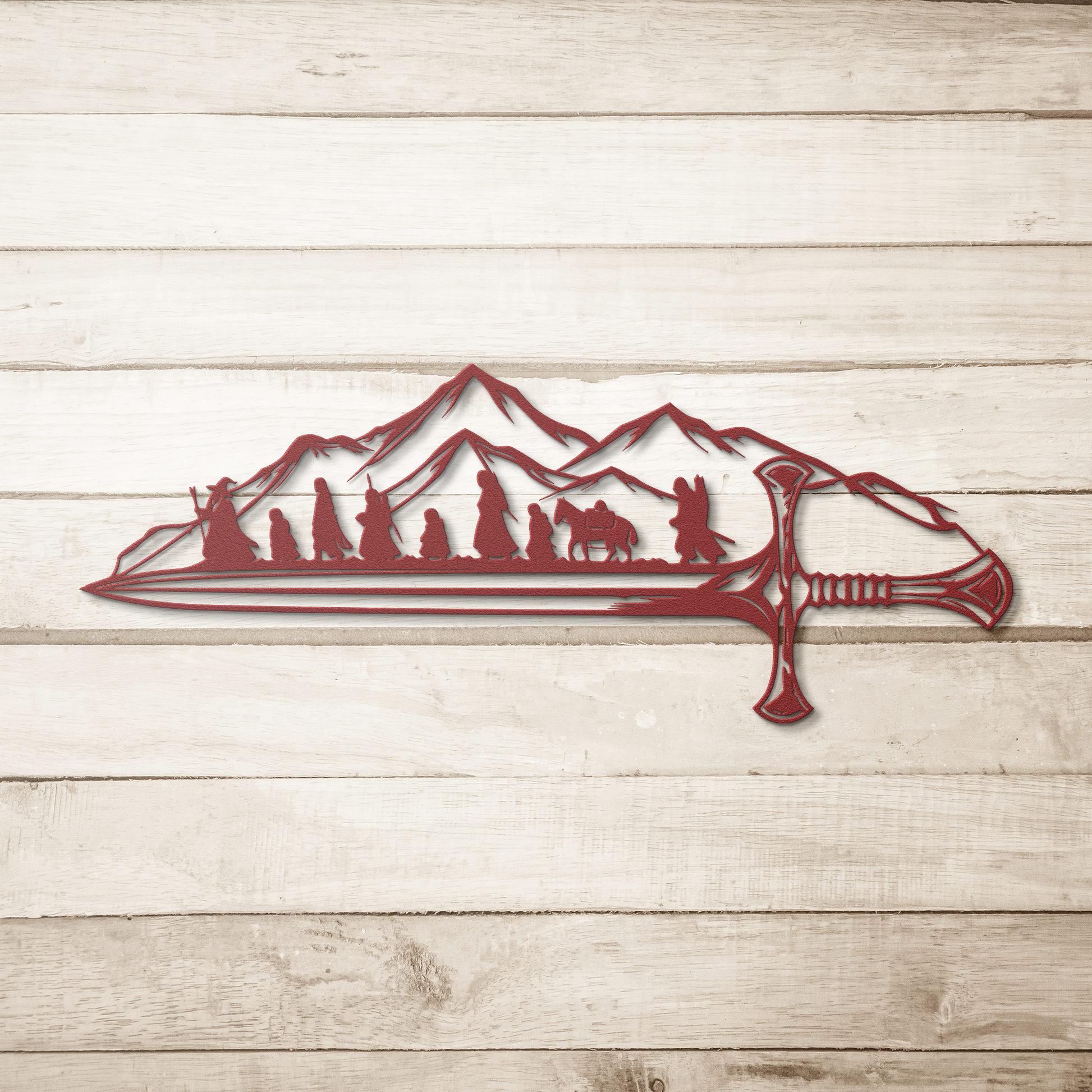 Fantasy fellowship sword metal sign in red — gaming room and man cave wall art