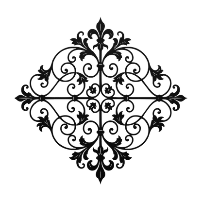 Fleur de lis scrollwork metal wall art in black — French ironwork-style steel wall decor