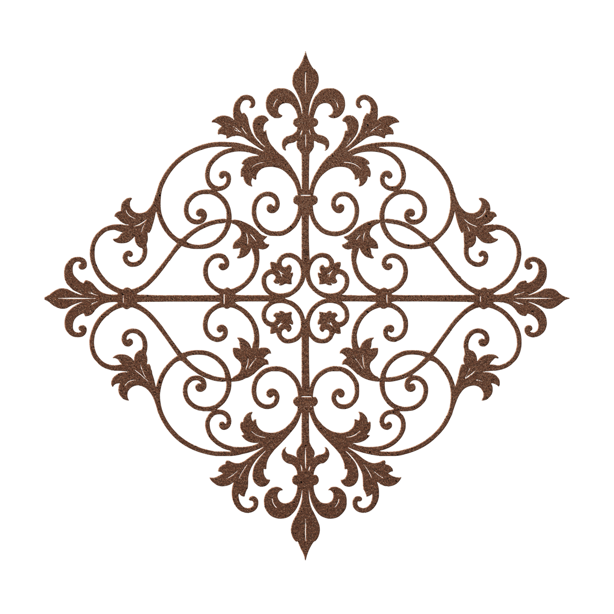 Fleur de lis scrollwork metal wall art in copper — French ironwork-style steel wall decor