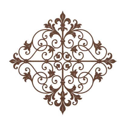 Fleur de lis scrollwork metal wall art in copper — French ironwork-style steel wall decor
