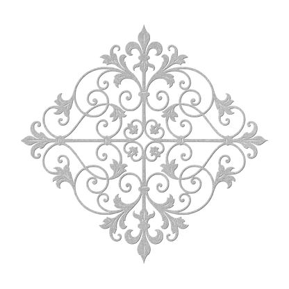 Fleur de lis scrollwork metal wall art in silver — French ironwork-style steel wall decor