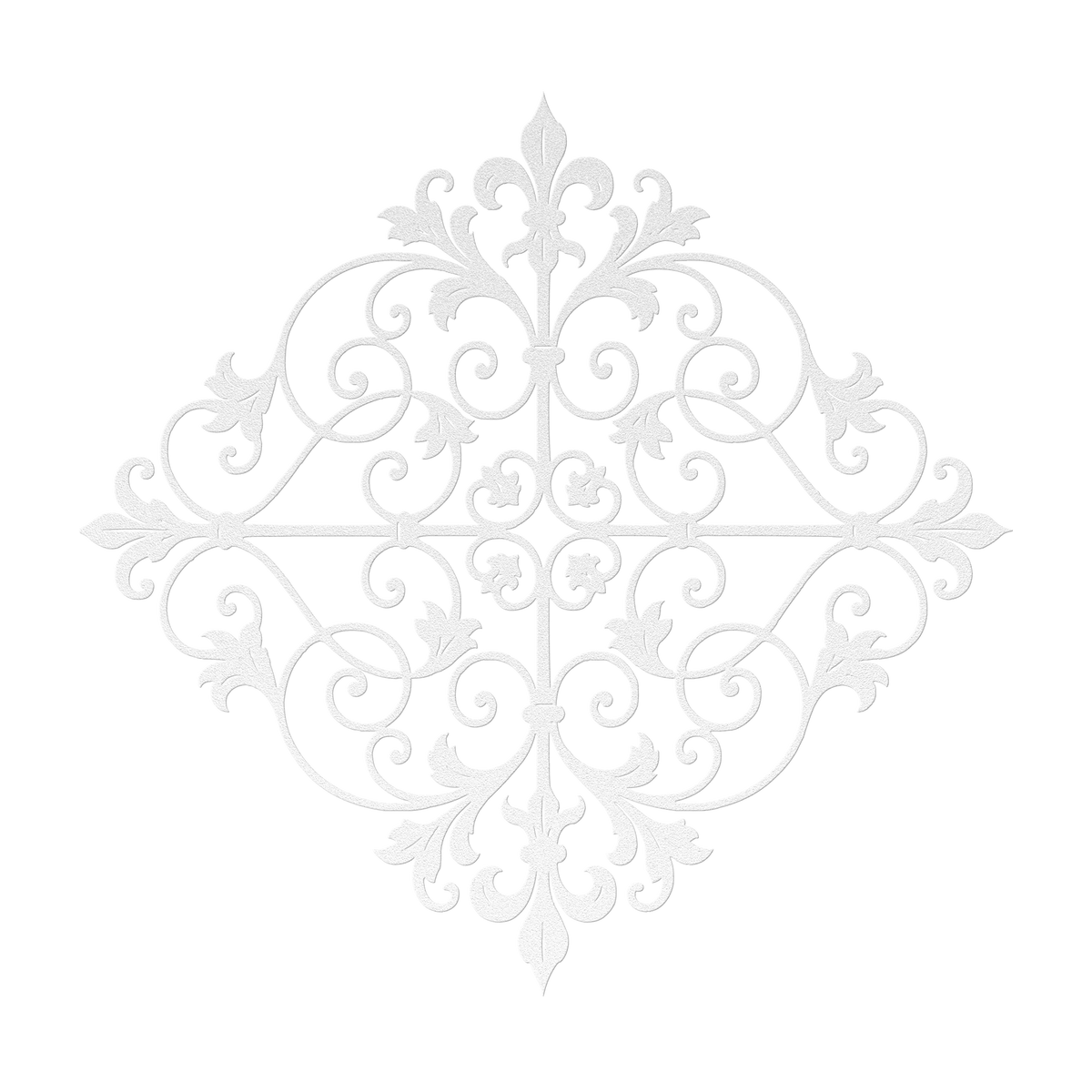 Fleur de lis scrollwork metal wall art in white — French ironwork-style steel wall decor
