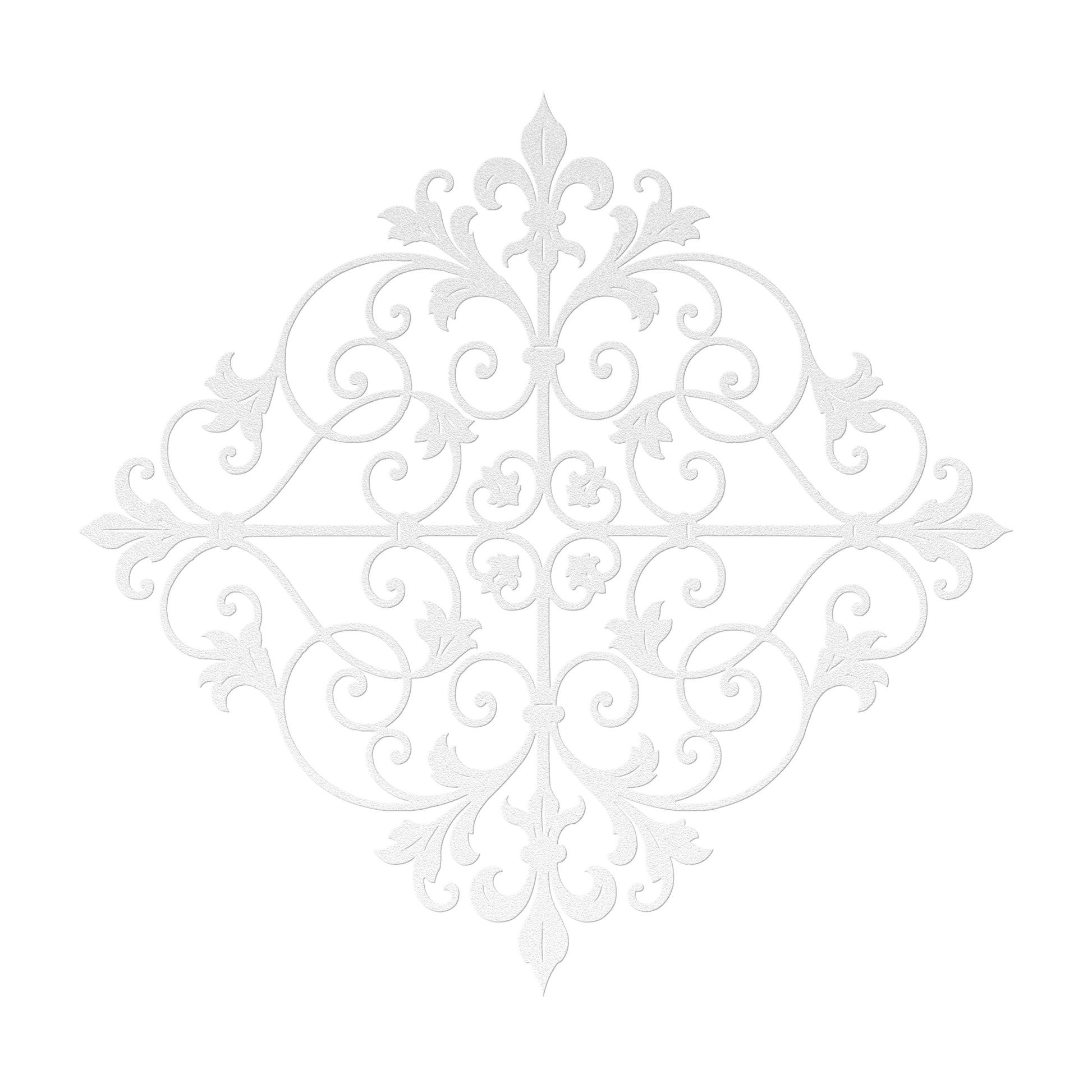 Fleur de lis scrollwork metal wall art in white — French ironwork-style steel wall decor