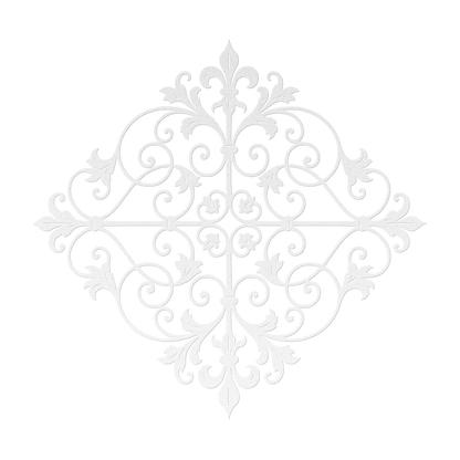Fleur de lis scrollwork metal wall art in white — French ironwork-style steel wall decor