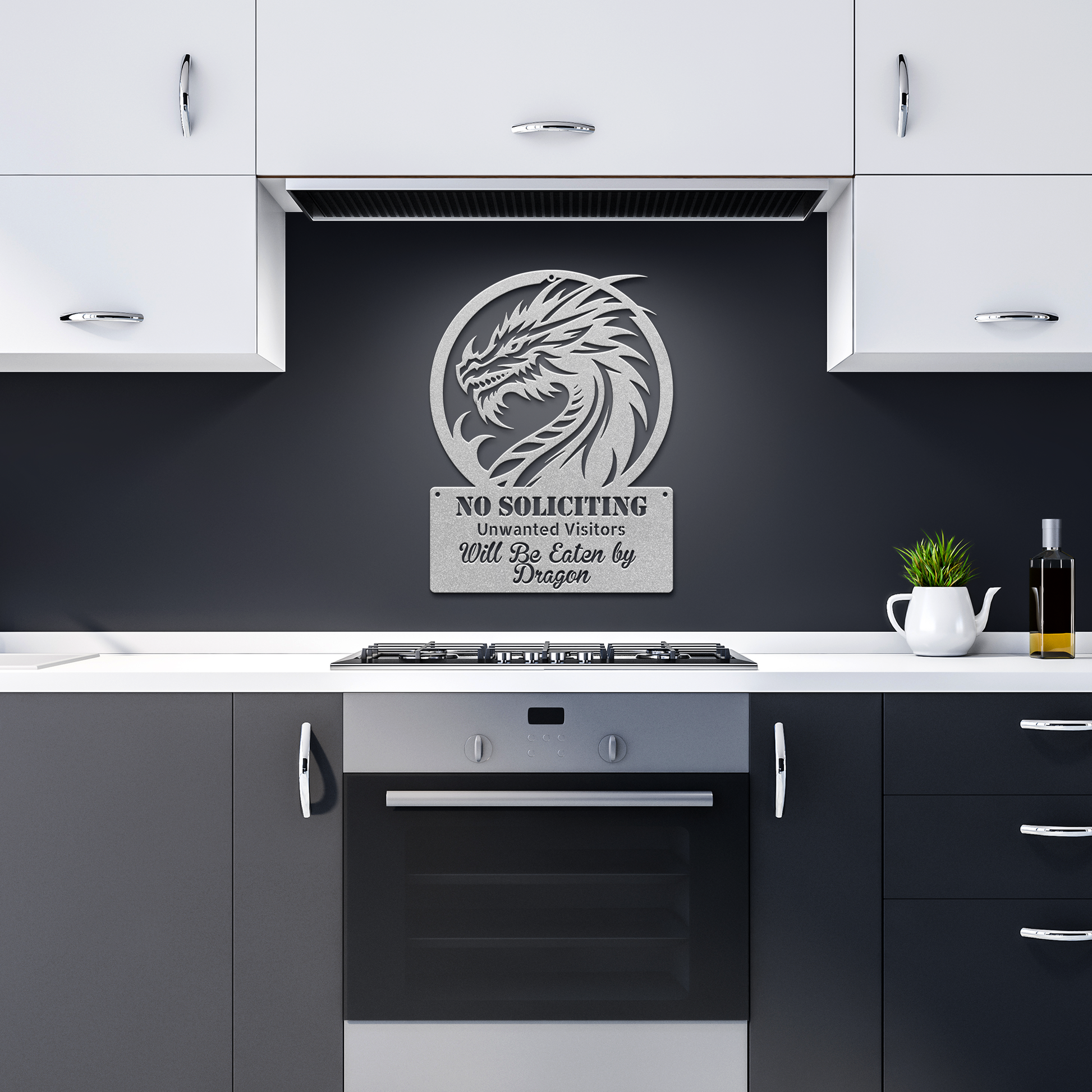 Funny_No_Soliciting_Sign__Dragon_Will_E_Silver_Dark_Kitchen_Mockup.png