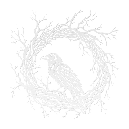 Gothic raven branch wreath metal wall art in white — dark botanical steel wall decor