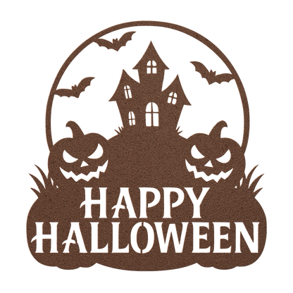 Haunted house porch Halloween metal wall sign