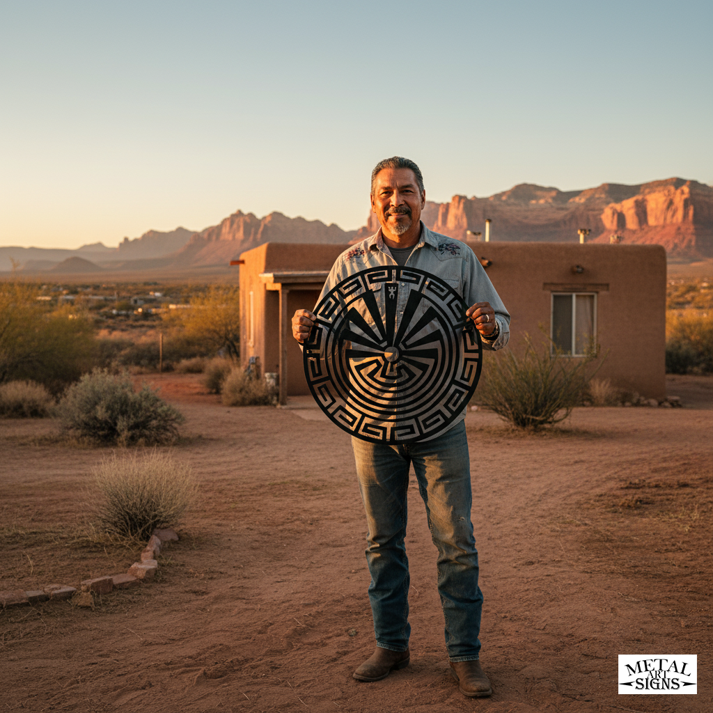 Native American Man in the Maze Metal Sign