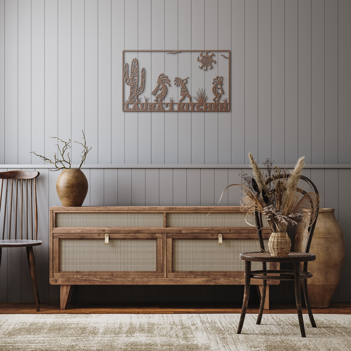 Kokopelli_Metal_Wall_Art__Native_Amer_Copper_Rustic_Hallway_Mockup.png