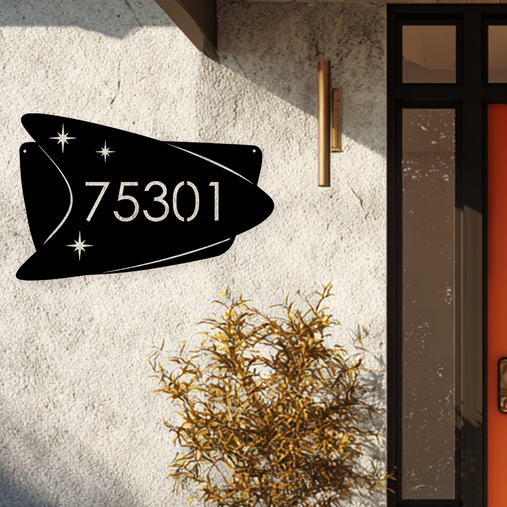Boomerang mid-century modern metal address sign