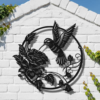 floral hummingbird metal garden sign