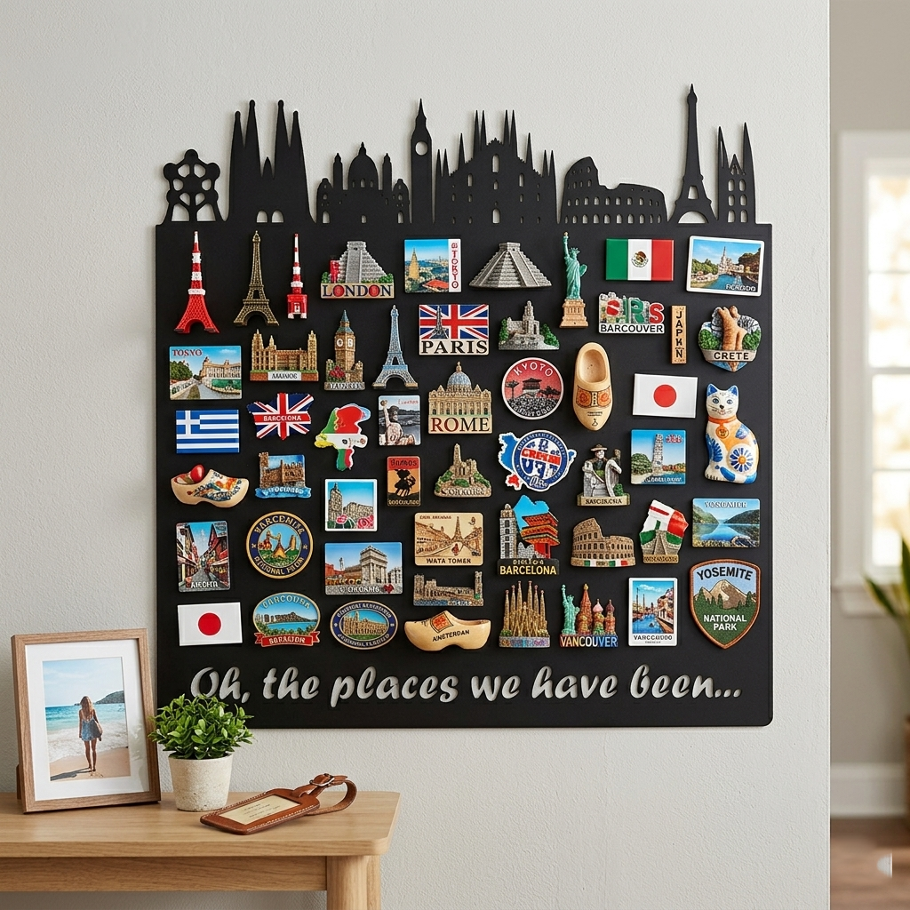 european skyline travel magnet display board for souvenirs