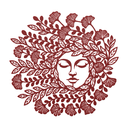 Mother Nature botanical goddess metal wall art in red — serene floral circle steel wall decor