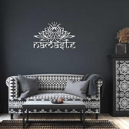 Namaste_Metal_Sign__Lotus_Flower_Wall_White_Dark_Living_Room_Mockup.png