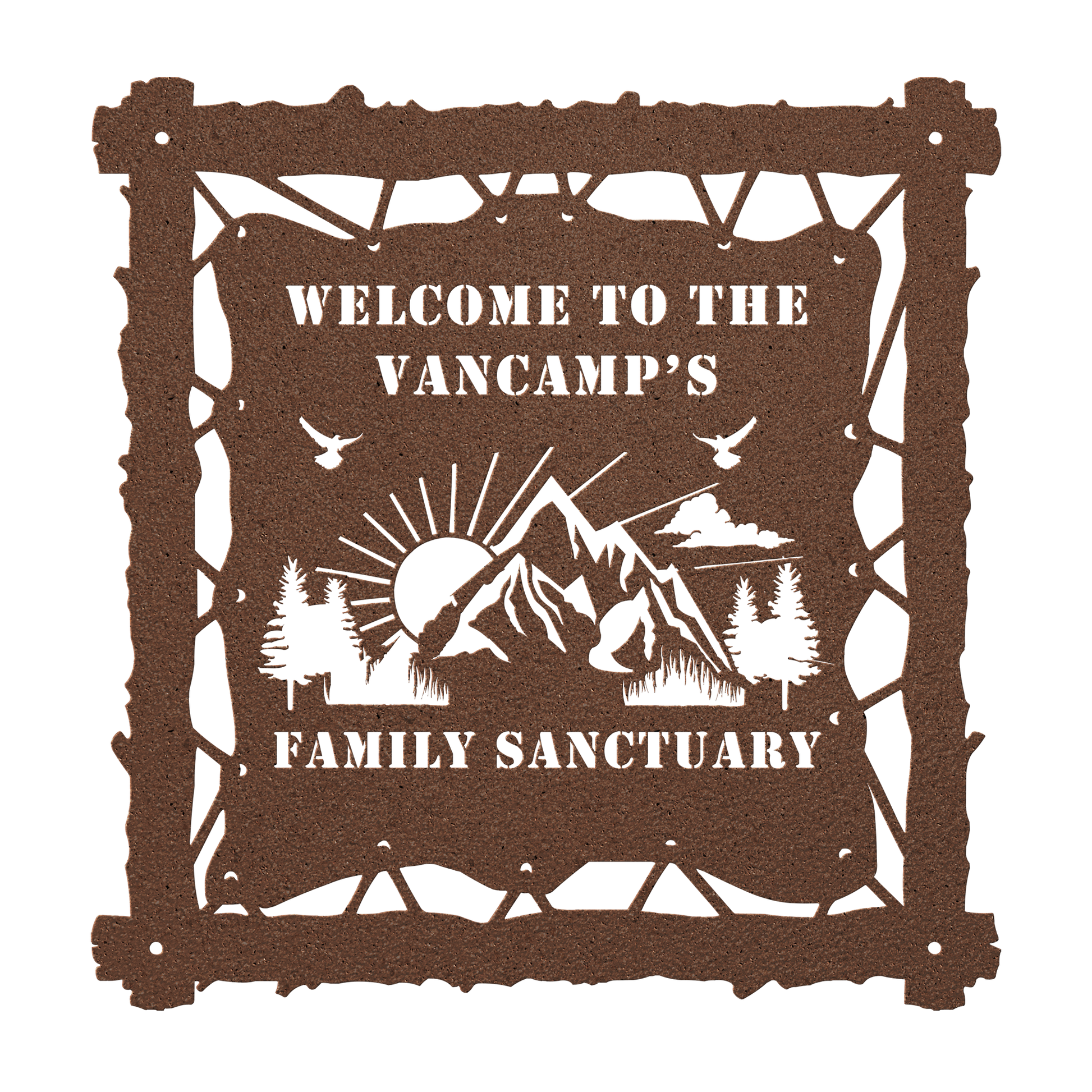 Rustic cabin family sign