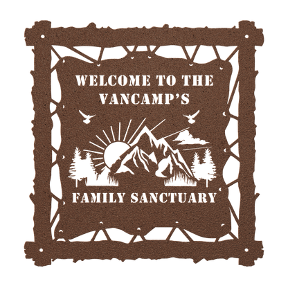 Rustic cabin family sign