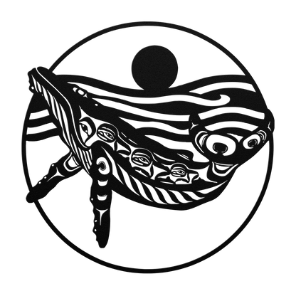 Northwest tribal humpback whale metal wall art black steel
