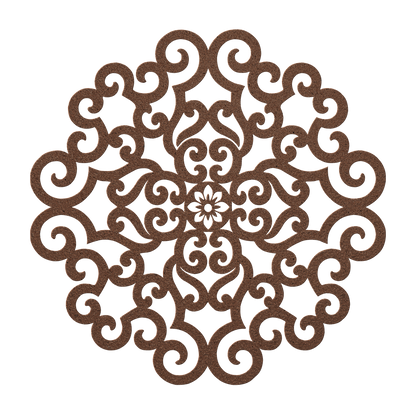 Ornate scrollwork mandala metal wall art in copper — wrought-iron-style steel wall decor