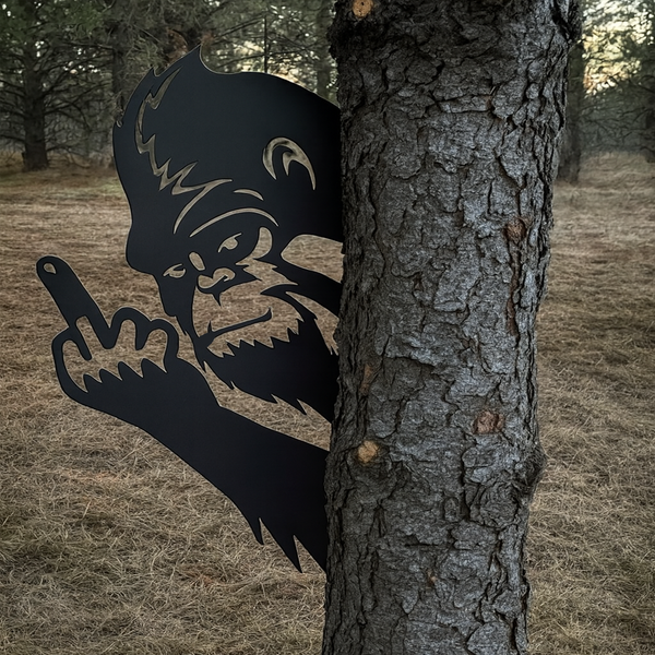 Peek-a-Boo Flipping Off Bigfoot Metal Sign | Funny Sasquatch Wall Decor ...