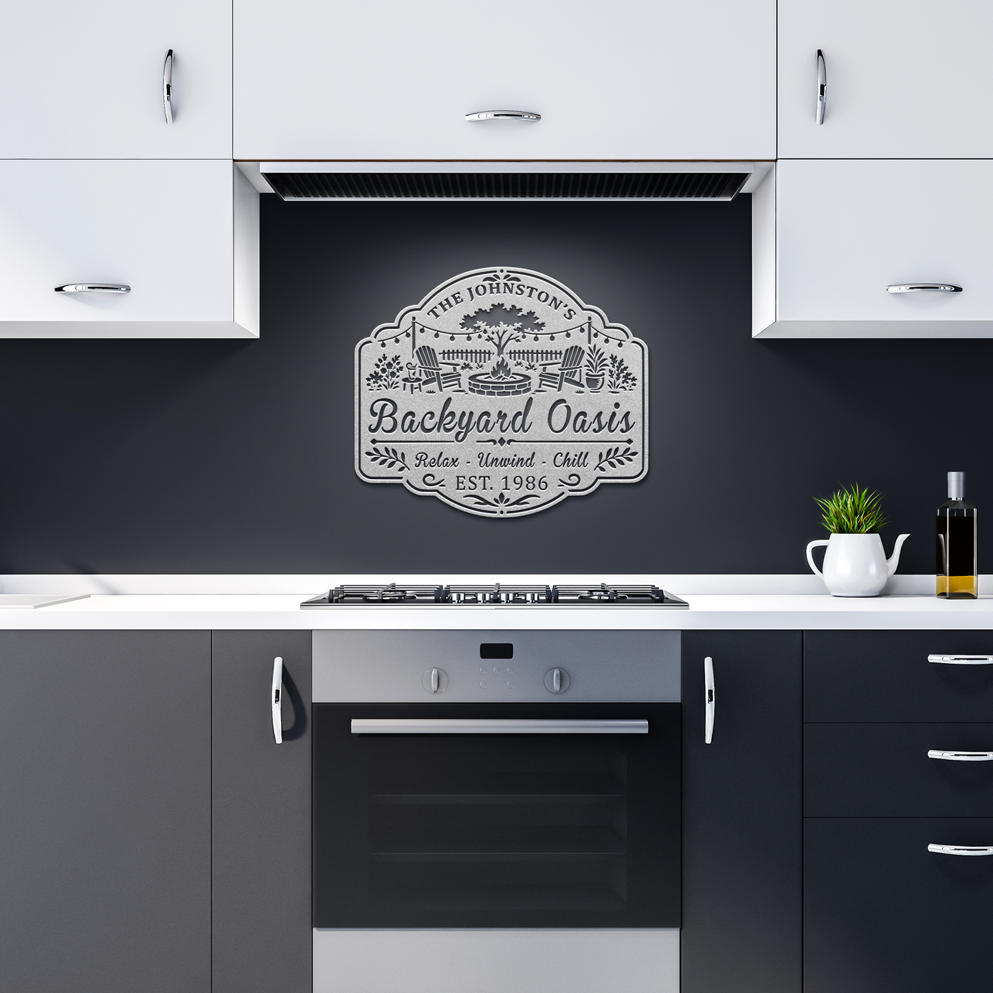 Personalized_Backyard_Oasis_Metal_Sign__Silver_Dark_Kitchen_Mockup.png_15791102