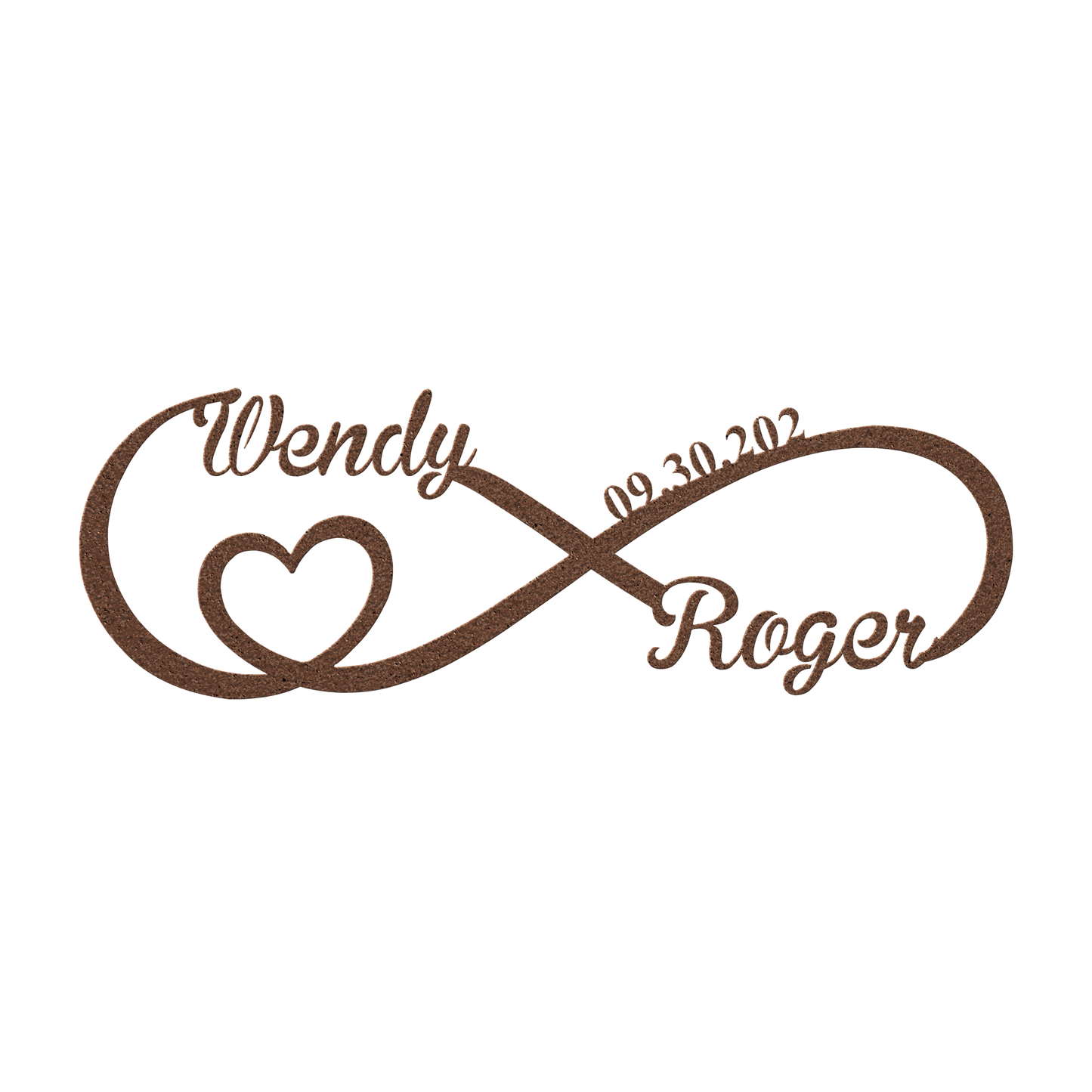 Personalized infinity love metal sign in copper — custom couples names and wedding date wall art
