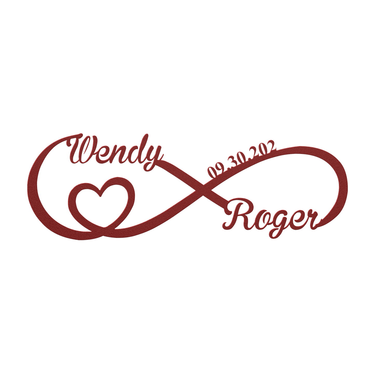 Personalized infinity love metal sign in red — custom couples names and wedding date wall art
